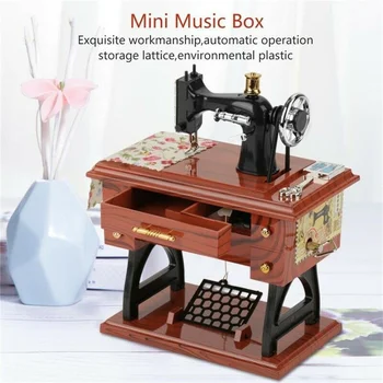 2021 Yeni Vintage Müzik Kutusu Mini dikiş makinesi Mekanik noel hediyesi masa süsü müzikli oyuncak