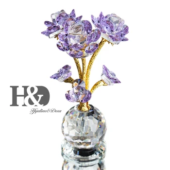 H & D Kristal Mor Gül Buketi Çiçek Heykelcik Doğum Günü sevgililer Günü Hediyesi Kadınlar İçin Koleksiyon Kesim Paperweight