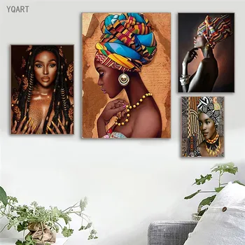 Afrika Sanat Kadın Portre Posterler ve Baskılar Resimleri Soyut Kadın Tuval Boyama Duvar Dekorasyon için modern ev dekorasyonu