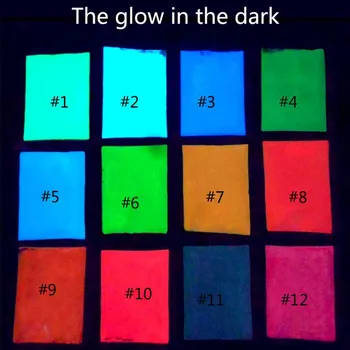 12 Renkler Moda Süper Parlak Karanlık Toz Glow Aydınlık Pigment Floresan Tozu Parlak Renkli Toz 10 g / torba