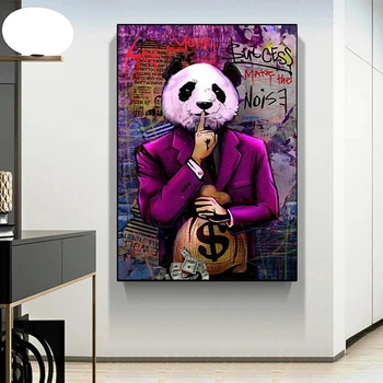 Graffiti Sanat Yağlıboya Para Dolar Panda duvar sanatı Tuval Posterler ve Baskılar Modern Duvar Resmi Oturma Odası Ev Dekor İçin