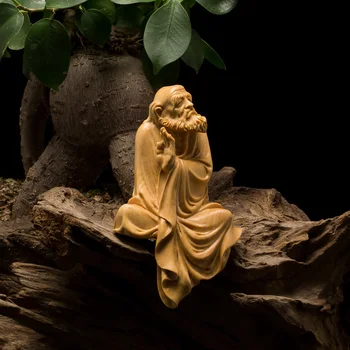 Şimşir 8cm 11cm Dharma Heykel Ahşap Oyma Buda Heykeli Zen Budizm Ev Dekor