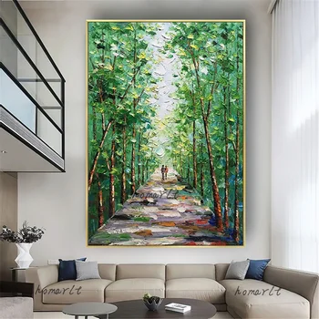 100 % El Boyama Güzel Soyut Yağlıboya Tuval Üzerine Yapraklar Duvar Sanatı Birçok Ağaç Yeşil Ev Dekor Resim sanat