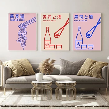 Iskandinav Retro Duvar sanat baskı Japon Gıda Restoran Tuval Boyama Soba Erişte Posteri Suşi ve Sake Resimleri mutfak dekoru