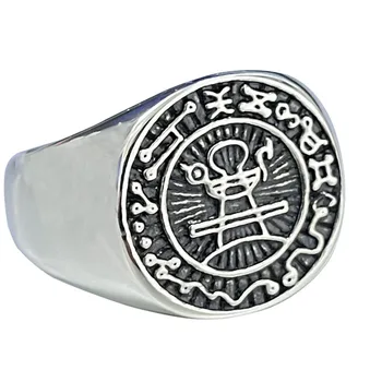 Mühür Solomon Mühür Yüzük Sihirli Runes Paslanmaz Çelik Signet Yüzük Pagan Muska Takı
