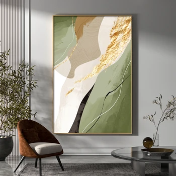 Minimalist Lüks Poster Modern Altın folyo Tuval Resimleri Yeşil Turuncu Duvar Sanatı Resimleri Baskı Oturma Odası Ev Dekorasyon İçin