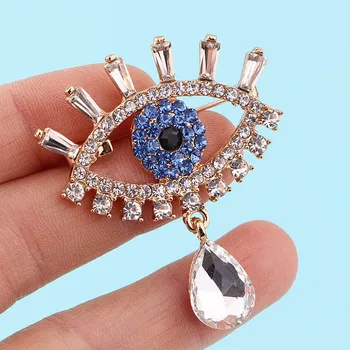 Yüksek Kalite Marka Kristal Rhinestone Mavi Göz Broş Pin Gelin Düğün Parti Elbise Giyim Vintage Kadınlar Takı ıçin Broşlar