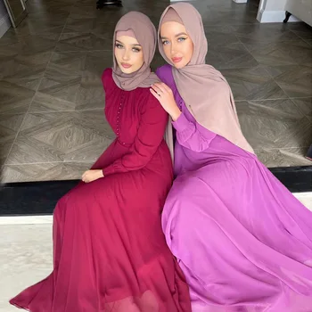 Kadın Müslüman Elbise Başörtüsü Abaya Kaftan Marocain Robe Femme Musulmane İslam Giyim Büyük Salıncak Vestido Şifon Kaftan Elbiseler