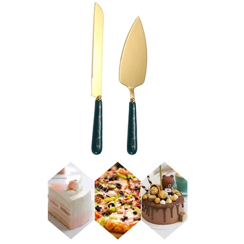 Kek bıçağı Ve Kürek Servis Seti Paslanmaz Çelik Altın Kaplama Bıçaklar Kek Pasta Servis Doğum Günü Düğün Yıldönümleri Parti