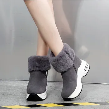 Kış Kadın Çizmeler Sıcak platform ayakkabılar Polar yarım çizmeler Takozlar günlük ayakkabılar Zip hava yastığı Tasarımcı Çizmeler Kadınlar için Botines