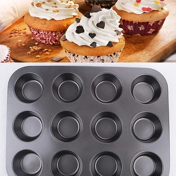 12 Delik Kek Pişirme Tepsisi Yapışmaz Kek Pişirme Kalıp Muffin Tepsi Karbon Çelik Bisküvi fırın tepsisi Mutfak Aksesuarları Bakeware