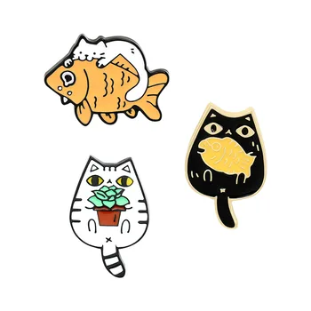 Boya Kedi Goldfish Pimleri Yavru Saksı Pin Kişiselleştirilmiş Öğrenci geçirmez Toka Sırt Çantası Giyim mineli yaka iğnesi Broş