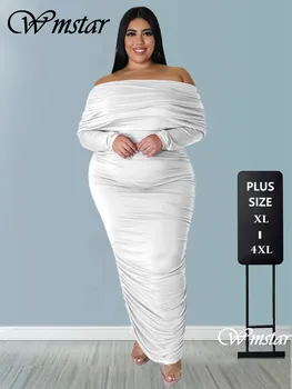 Wmstar Artı Boyutu Elbiseler kadınlar için açık omuzlu Uzun Kollu Seksi Zarif Dökümlü Moda Maxi Elbise Güz Toptan Dropshipping