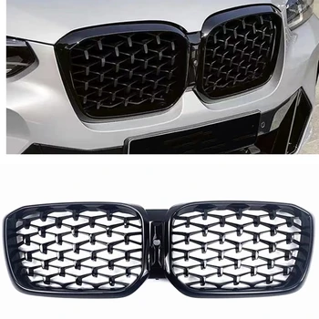 Araç ön ızgarası BMW X3 X4 G01 G02 2022 Parlak Siyah Elmas Tarzı Araba Üst Tampon Radyatör Hood Örgü Yarış İzgaralar Izgara