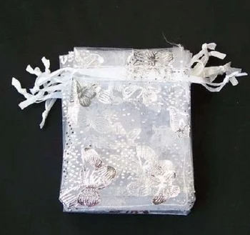 100 adet Güzel kelebek Organze Kılıfı Düğün doğum günü partisi takı Hediye Çantası 7*9 cm beyaz