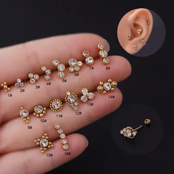 1 ADET Mix Şekli Yuvarlak Zirkon Piercing düğme küpe Kadınlar için Sevimli Küçük Geometrik Çelik Sarmal Bar Kulak Kıkırdak Kemik Klip Manşet