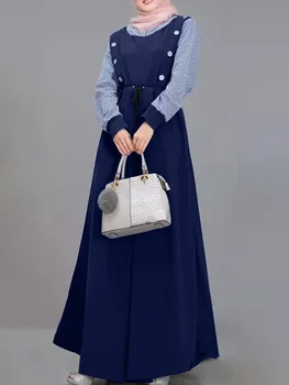 ZANZEA Müslüman Başörtüsü Patchwork Elbise Abaya Tam Kollu Sundress Abayas Kadınlar için Kadın Kaftan Robe Vestido İslam Giyim