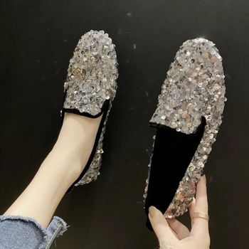 Kadınlar Düz Glitter Sneakers Casual Kadın Slip-On Bling Platformu Rahat Artı Boyutu makosen ayakkabı İlkbahar ve Sonbahar Moda