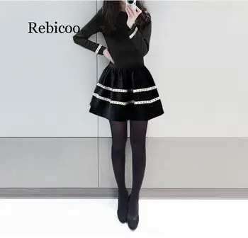 Rebicoo rahat seksi elbise sonbahar kış yumuşak uzun kollu elbise lady Ofis çalışma giyim siyah gri boyutu