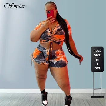Şort setleri Yaz Kadın Giyim Batik İki Parçalı Moda Bandaj Üst Kısa Dökümlü Pantolon Toptan Eşofman Dropshipping 2021
