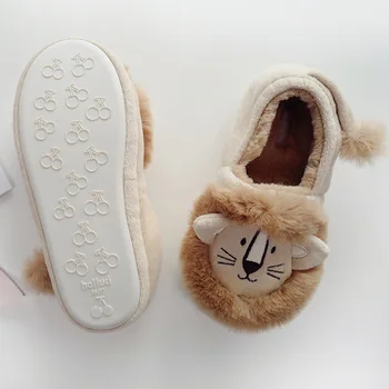 Yeni Moda kadın ayakkabısı Kış için Sevimli Karikatür 3D Aslan Modelleme kadın Kapalı Sıcak peluş sandalet Şık ev ayakkabıları
