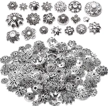 200 adet 10 Stilleri Tibet Gümüş çiçekli boncuk Kapaklar Bali Tarzı ara boncuk Kapaklar Aksesuarları DIY İğne Craft Takı Yapımı