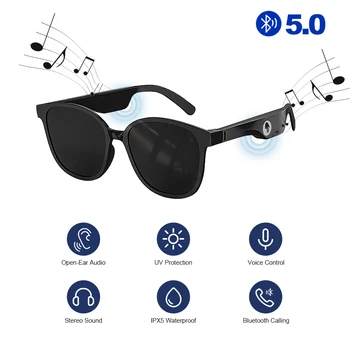 Akıllı Gözlük kablosuz Bluetooth 5.0 Su Geçirmez Güneş Gözlüğü Kulaklık Stereo Kulaklık Ses Hands-Free Çağrı Sürüş Müzik Gözlük