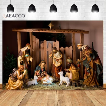 Laeacco İsa Doğum Doğuş Sahne Eski Ahşap Çoban Merry Christmas Parti Dekor Desen Fotoğraf Arka Plan Fotoğraf Zemin