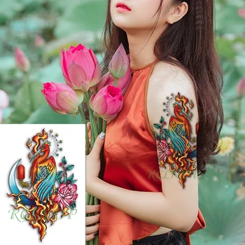 Su geçirmez Geçici Dövme Etiket Renkli Güzel Yangın Phoenix Sahte Dövme Flaş Dövme büyük boy Kadın Erkek için