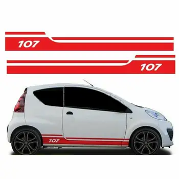 2 Adet Peugeot 107 için Yan Yarış Çizgili Grafik Araba Vücut Sticker Çıkartmaları Vinil