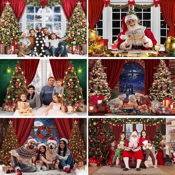 Mocsıcka Noel Zemin Kırmızı Perde Noel Ağacı Pencere Fotoğraf Arka Plan Aile Portre Fotoğrafçılığı Sahne Stüdyo Fotoğraf Çekimi