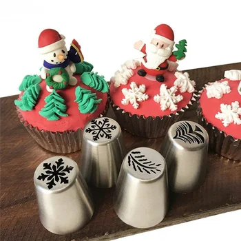 4 adet / grup Rus Lale Buzlanma Boru Memesi Kek Dekorasyon Krem İpuçları DIY Kek Bakeware Aracı Cupcake Noel Pasta Nozulları
