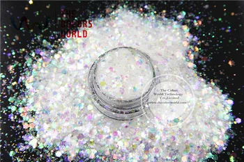 TCR22-H1 Beyaz renk mor kırmızı ışık ile Renkli Glitter Altıgen şekiller Glitter nail art DIY ve Tatil dekorasyon