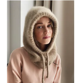 Kadın Tavşan Kürk Şapka Kış Örme Kapşonlu boyunluk Ayarlanabilir Elastik Sıcak Gevşek Yün Kap Unisexc