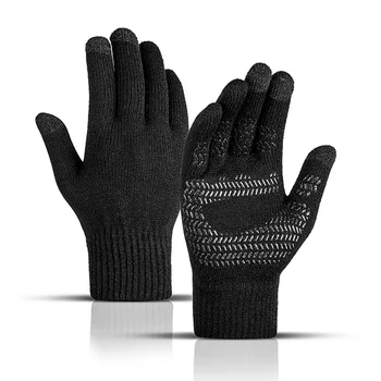 Artı Avrupa Ve Amerikan Boyutu Örme dokunmatik ekran eldiveni erkekler İçin Sıcak Yün Peluş Şerit Kaymaz Eldiven Sonbahar Ve Kış