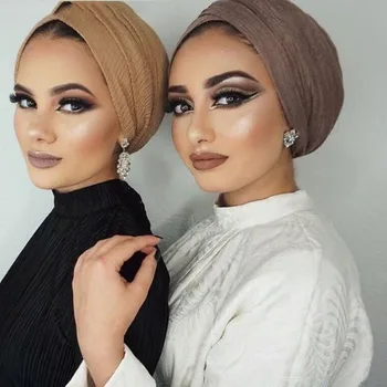 1 ADET kabarcık düz eşarp kadınlar müslüman kırışık başörtüsü eşarp femme musulman yumuşak pamuk başörtüsü islami başörtüsü şal ve sarar