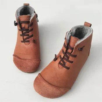Kadın Botları Kış Ayakkabı Yün Kürk Kar Botları 100 % Hakiki Deri Kadın yarım çizmeler 2021 Chelsea Çizmeler Kadın Ayakkabısı