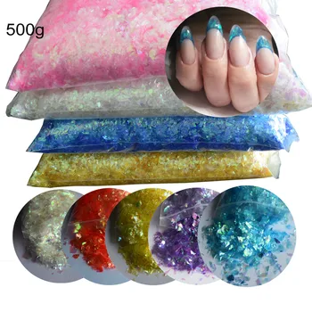 1 Paket 500g Düzensiz parlak parlak tırnak Buz Mylar Folyo Kabuk Kağıt Nail Art Dilim Süslemeleri Renk Makyaj DIY Salon Manikür
