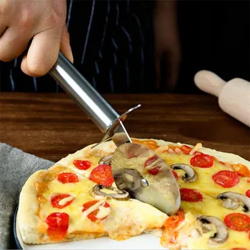 4 Desenler Paslanmaz Çelik Pizza Kesici Çift Rulo Pizza Bıçağı Kesici Pasta Makarna Hamur Crimper Mutfak Pizza Araçları