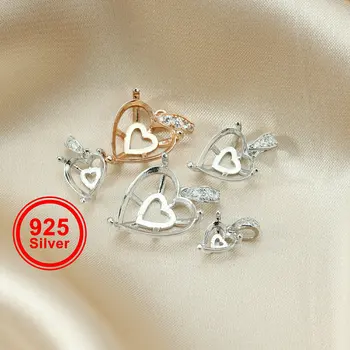 5-15MM Gül Altın 925 Ayar Gümüş Kalp Çerçeve Keskin Geri kristal taşlar Taş DIY Prong Kolye Charm Ayarları 1431035