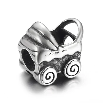 Paslanmaz Çelik Bebek Arabası Boncuk 5mm Delik Metal Avrupa Boncuk Bilezik Charm Malzemeleri DIY Takı Yapımı için Aksesuarları
