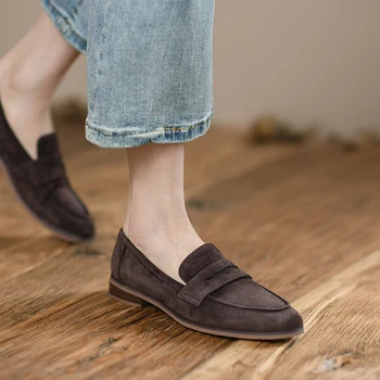 2022 Kadın Loafer'lar Üzerinde Kayma düz ayakkabı Çocuk Süet Kadın Flats Vintage Tasarım makosen ayakkabı Yuvarlak Ayak Rahat Mokasen lüks