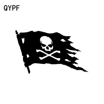QYPF 15.8 CM * 9.3 CM Jolly Roger Korsan Bayrağı Moda Vinil Araba Pencere Sticker Çıkartması Siyah / Gümüş C15-0451