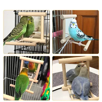 Kuş Ahşap Şube Ayna Oyuncak Papağan Ayakta Çerçeve Muhabbet Kuşu Kafesi Aksesuarları Kuş Tünemiş Raf Küçük Evcil Hayvan Malzemeleri Papağanının