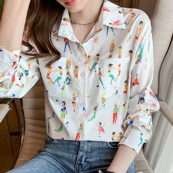 Chic Vintage Kadınlar Bluz Zarif Tek göğüslü Kadın Baskı Şifon Gömlek Bahar Yeni Casual Bayan Gömlek Blusas Tops 2022 Yeni