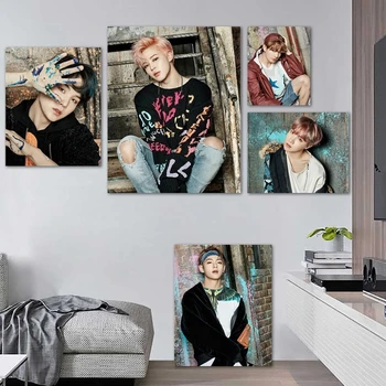Kore Idol Kpop Erkek Duvar Sanatı Posterler ve Baskılar Tuval Boyama Yıldız Koleksiyonu Posteri Hayranları için Hediye Oturma Odası Ev Dekor
