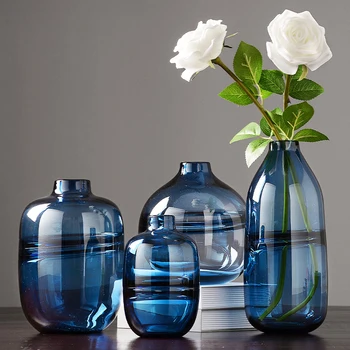 Modern basit Şeffaf renkli cam vazo küçük boyunlu kurutulmuş çiçek topraksız kaplar büyük vazolar iskandinav ev dekor
