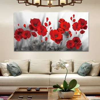 Romantik Gelincikler Kırmızı Çiçekler Yağlıboya Tuval Posterler ve Baskılar Cuadros Duvar Sanatı Resimleri Için Oturma Odası