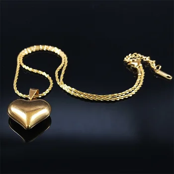 Aşk Kalp Kolye Kadınlar ıçin Altın Renk Paslanmaz Çelik Charm Zincir Kolye Takı chaine acier ınoxydable NY125S01