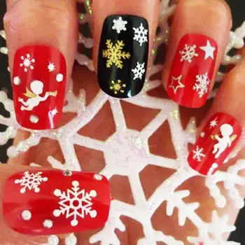 Şık Nail Art Etiketler Noel Noel Kar Tanesi Desen Düz Renk PET Tırnak Sticker Pedikür Tırnak Çıkartması